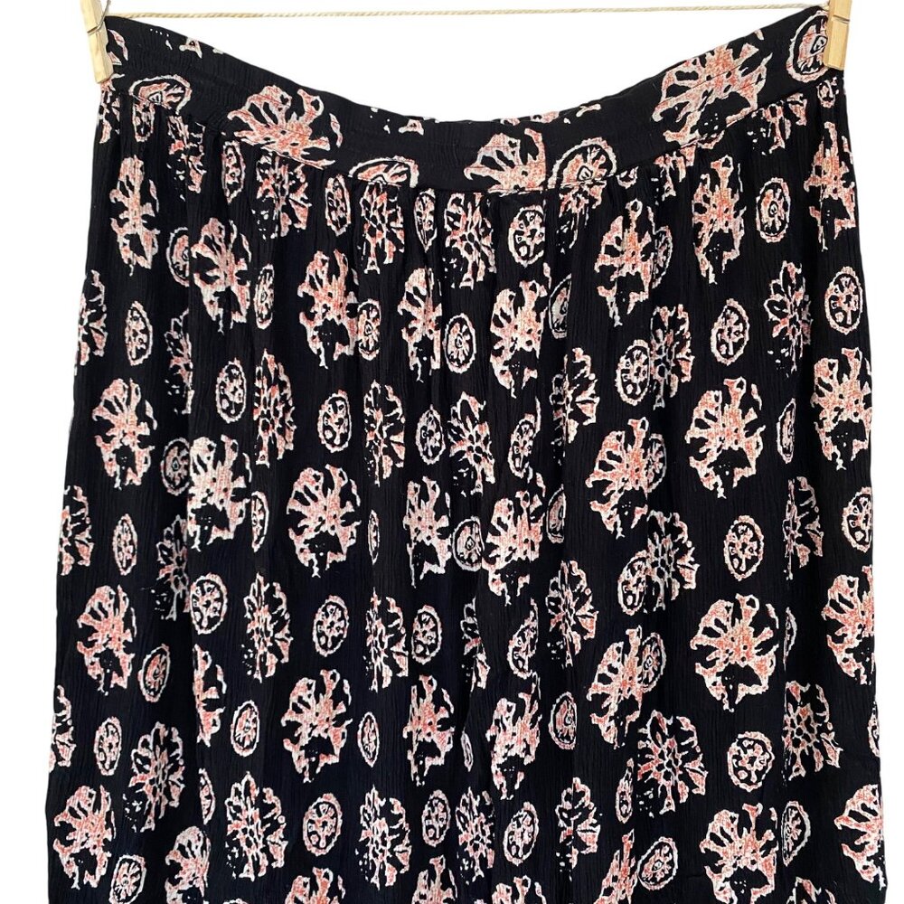 Vintage Liz Baker Essential Black Patterned Gypsy Pleated Maxi Skirt Size M - Picture 7 of 8